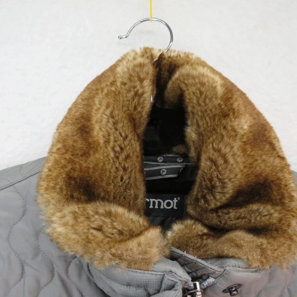 Marmot Womens Gray Quilted Faux Fur Collar Puffer Jacket A90370 Medium